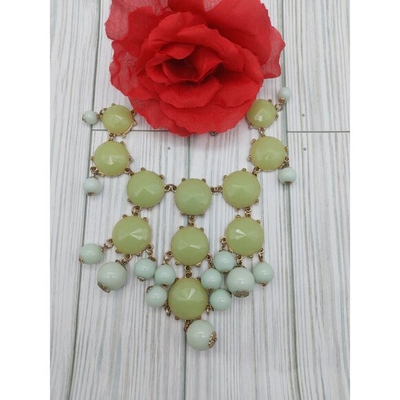 Gold Tone Bubble Necklace Green & Blue Bead Rolo Chain Statement Piece 24" - Picture 7 of 9